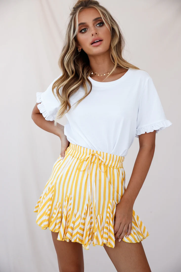 Robyn Pleated Striped Mini Skirt Yellow Stripe - Sonourner