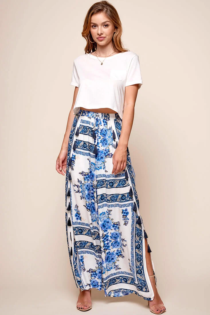 Monaco Wide Leg Tassel Pants White - Sonourner