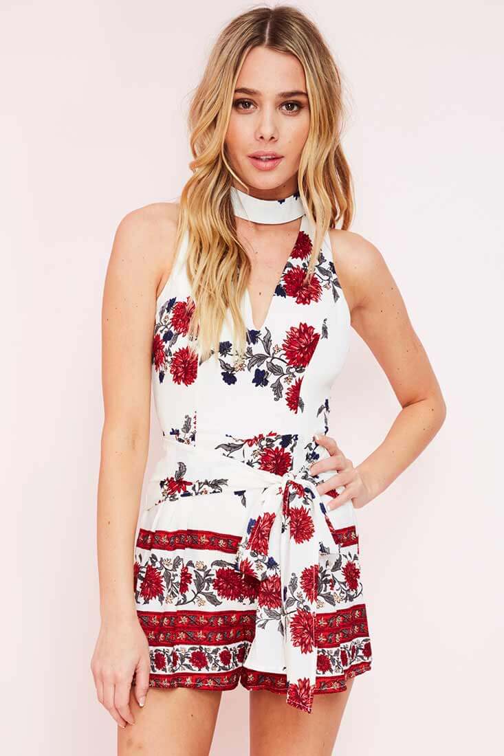 Ara Choker Romper Red - Sonourner