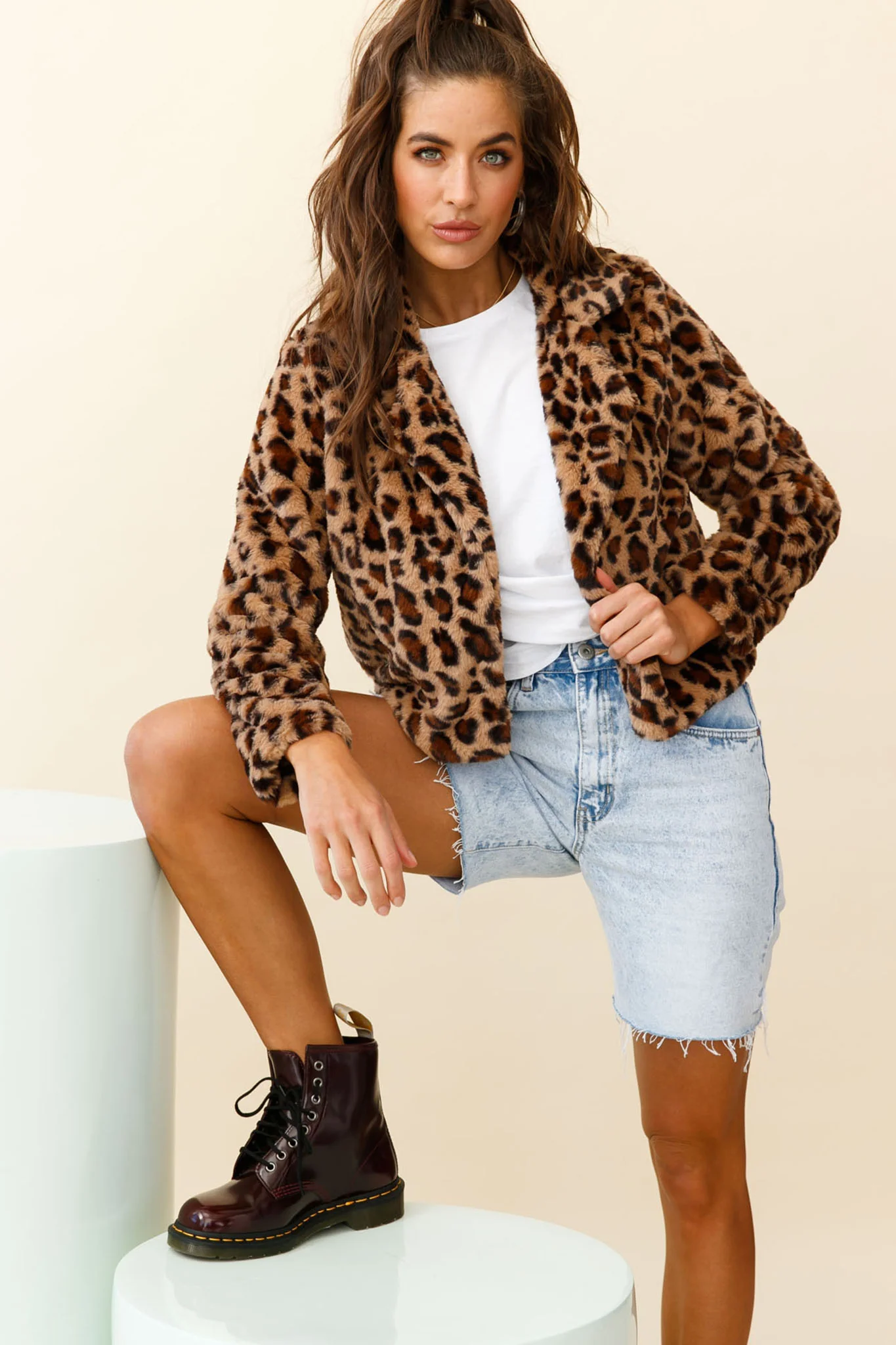 Ohio Faux Fur Leopard Print Jacket Brown - Sonourner