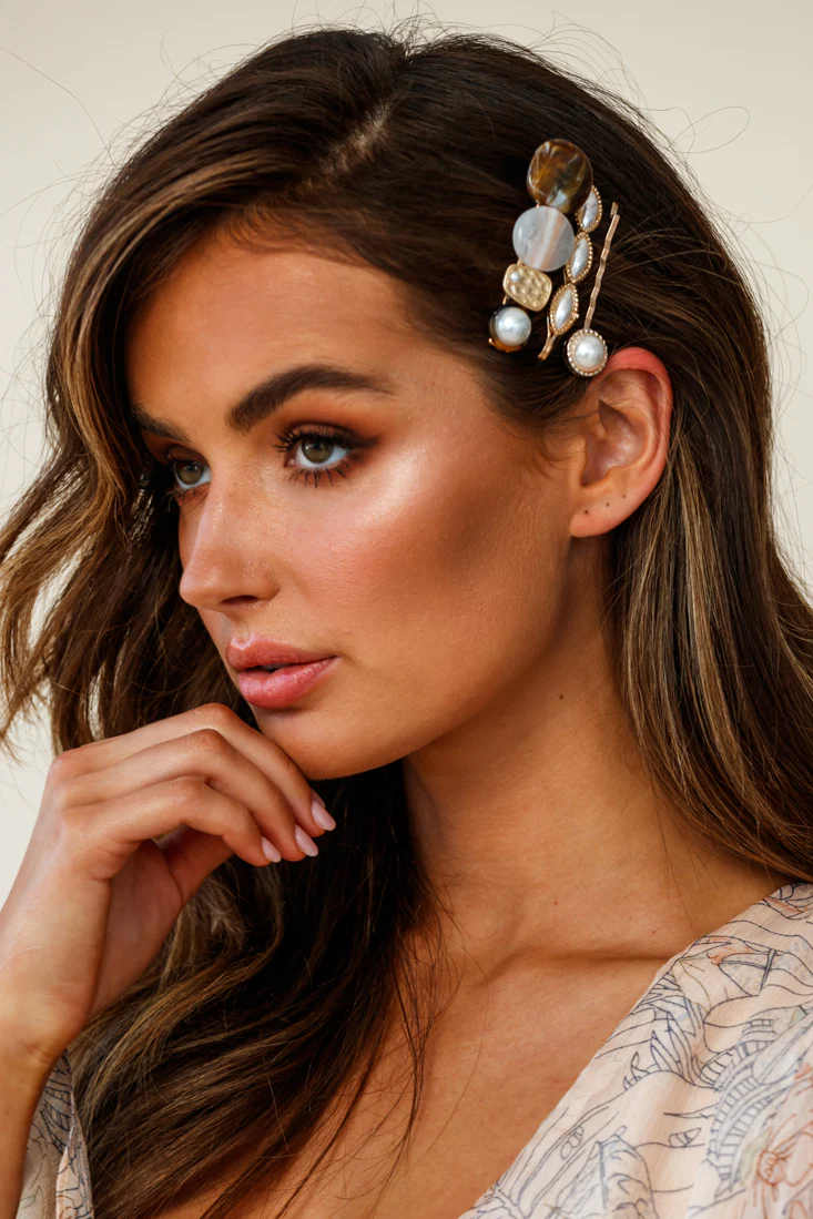 Tahiti Pearl And Tan Hair Clip Trio - Sonourner