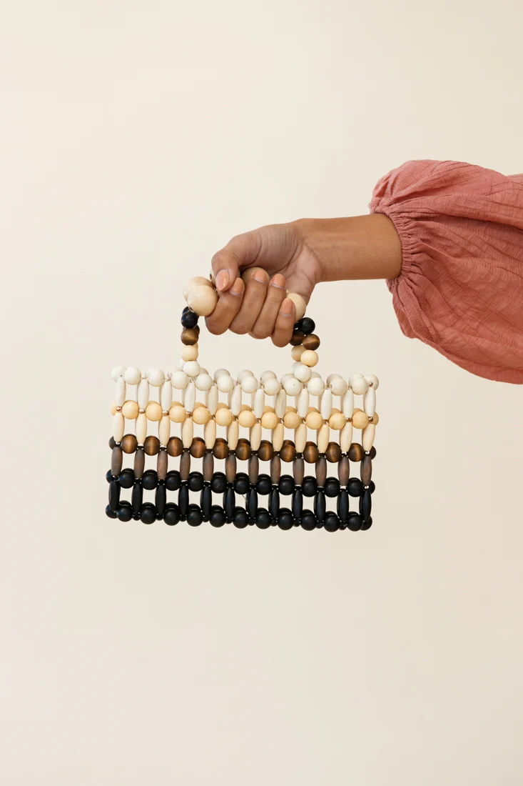 Dawn Woven Wood Bead Purse Brown Multi - Sonourner