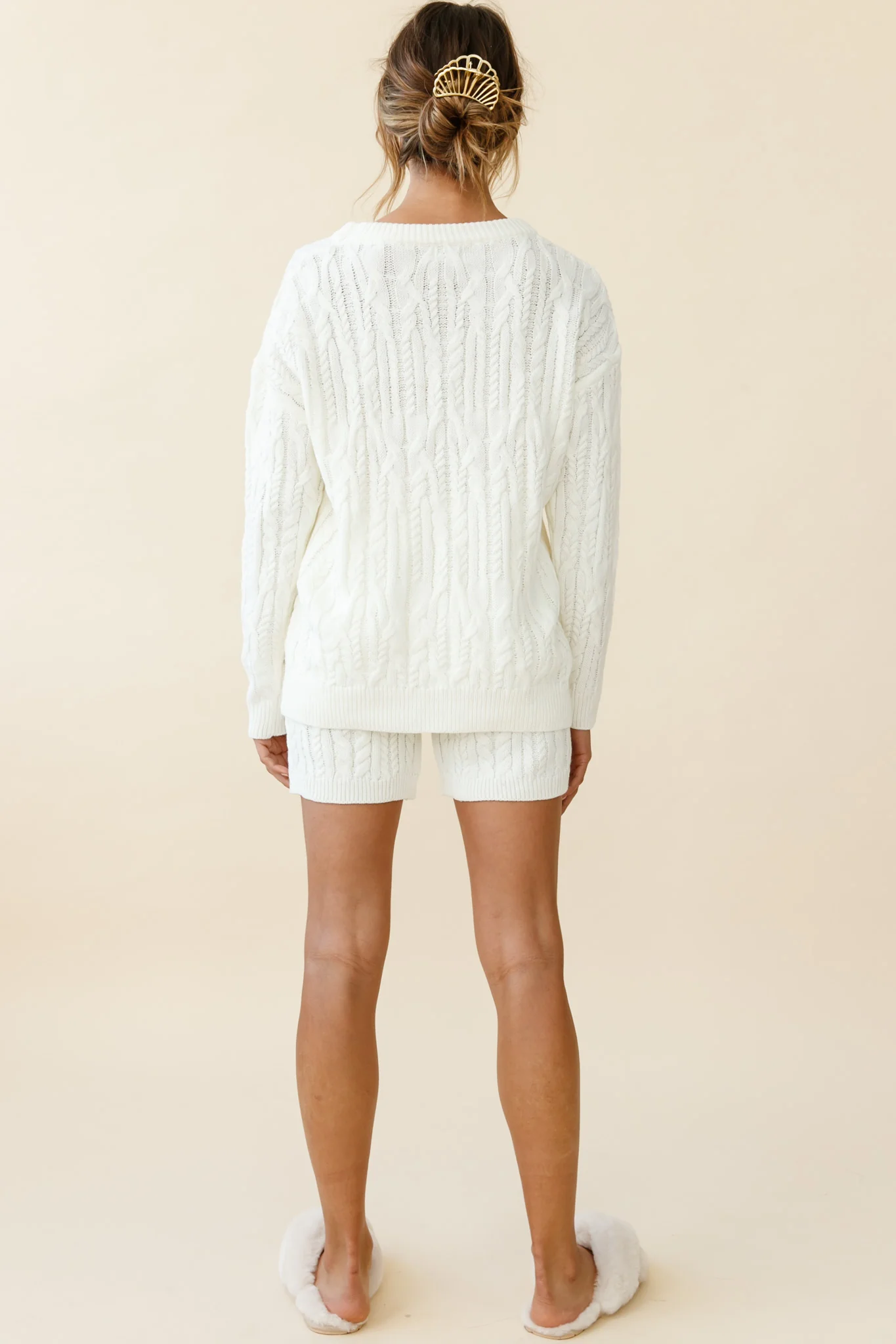 Colorado Cable Knit Shorts Cream - Sonourner