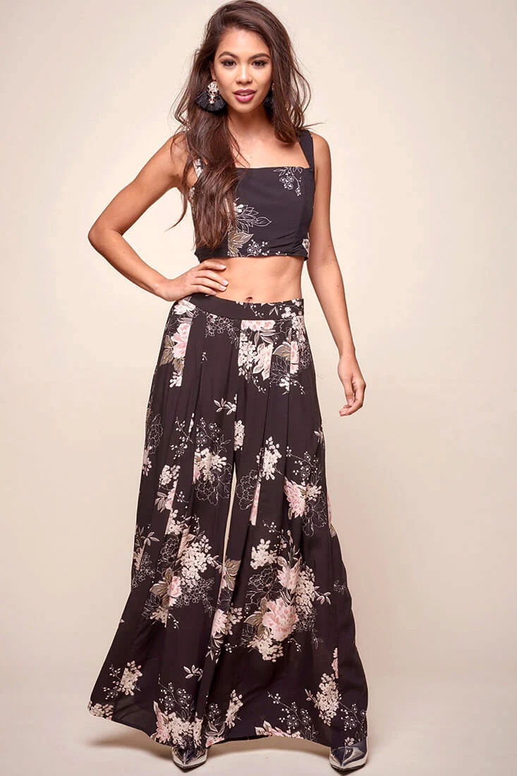 Cicely Floral Crop Top Black - Sonourner
