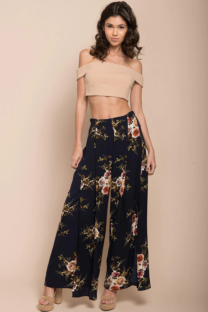 Kaya Floral Pants Navy - Sonourner