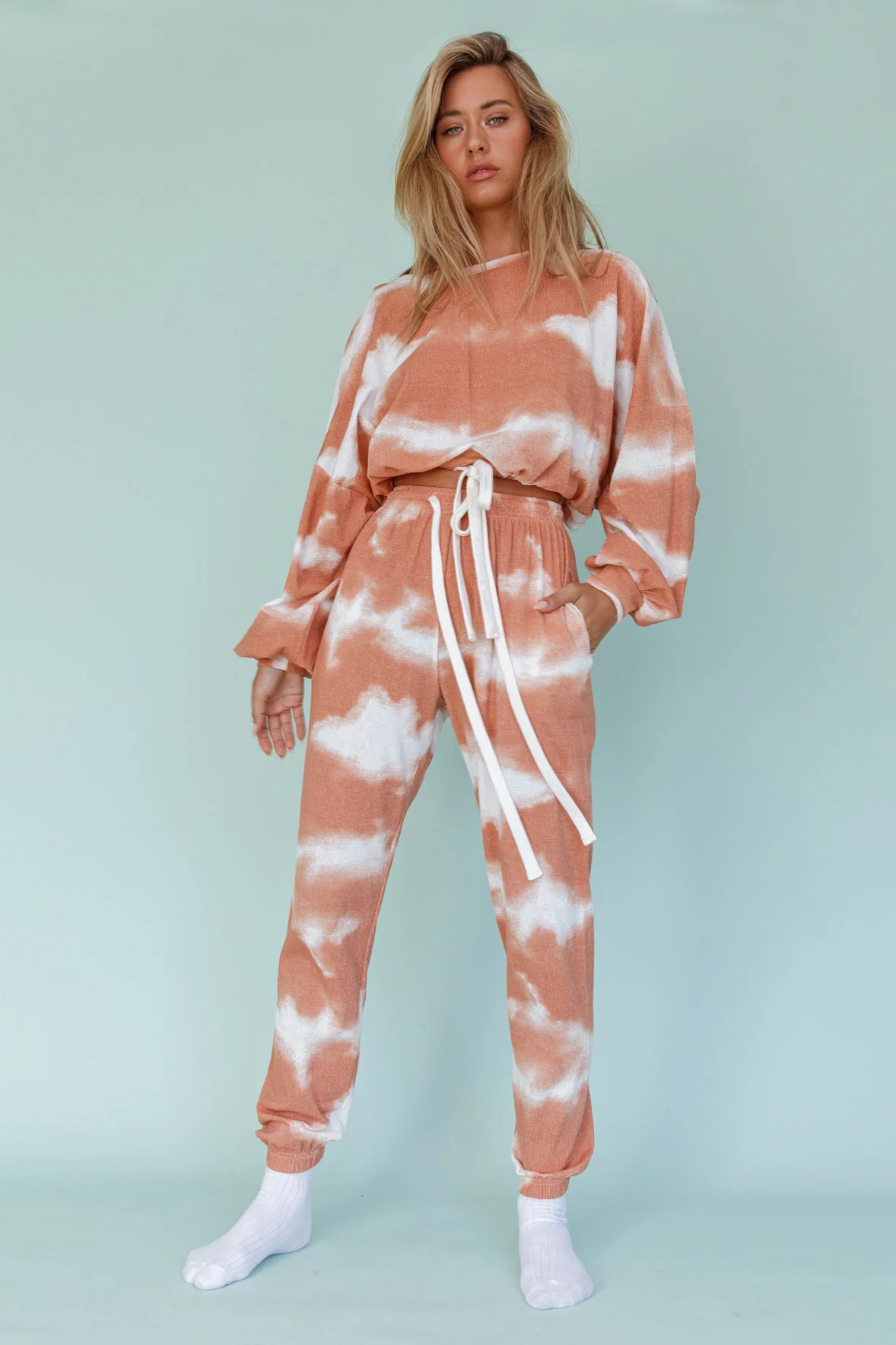 Low Key Drawstring Ribbed Pants Orange - Sonourner