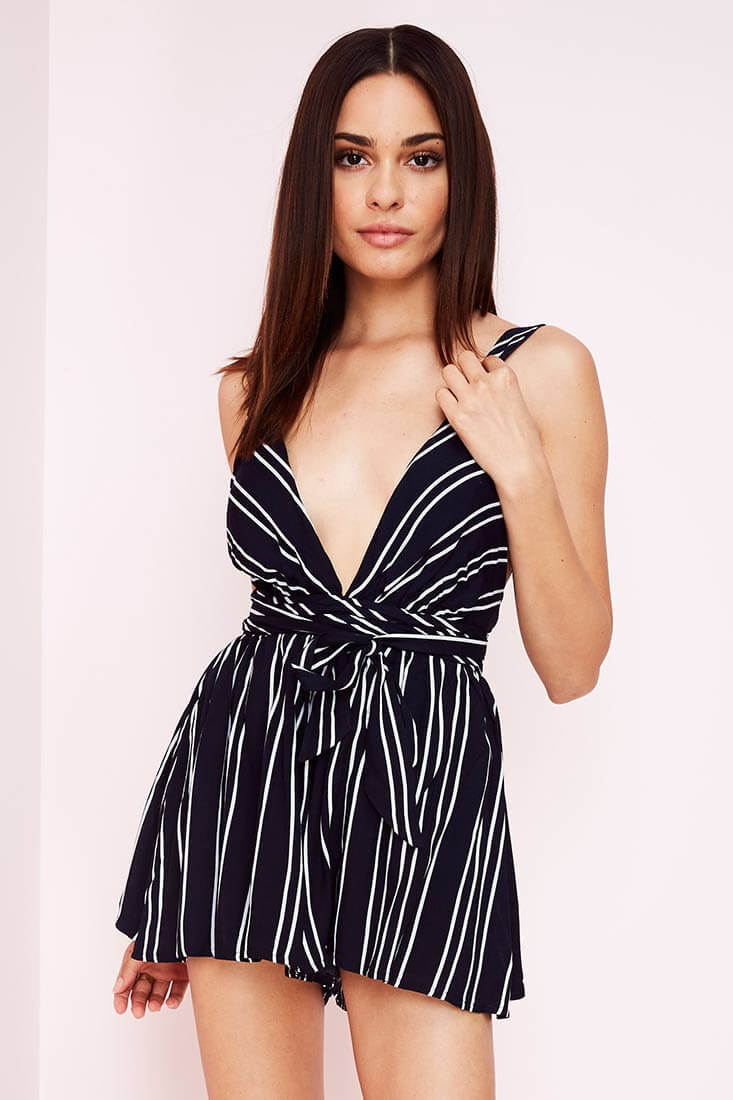 Nelle Striped Romper Navy - Sonourner