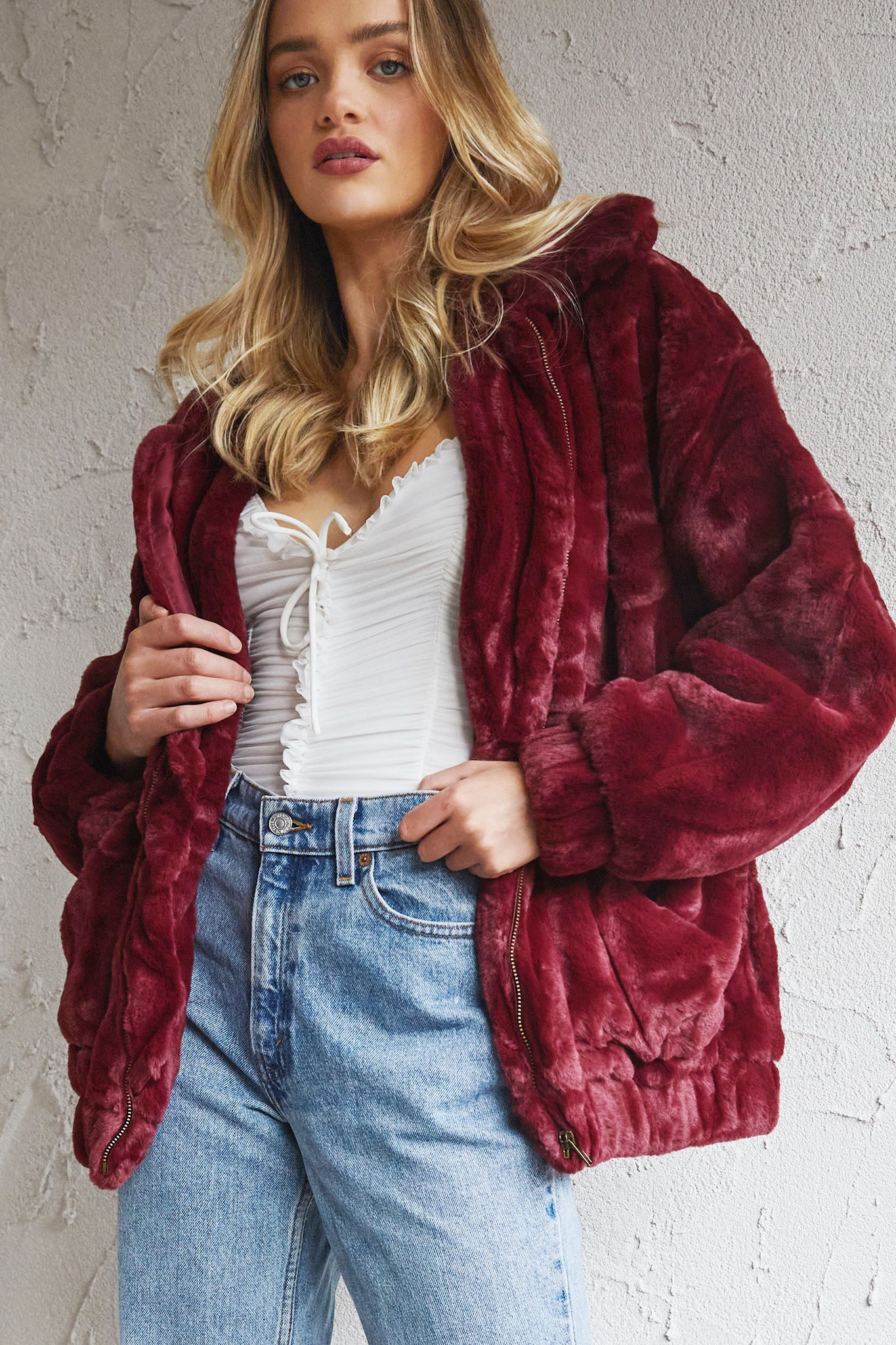 Chamonix Collared Zip Front Jacket Wine - Sonourner