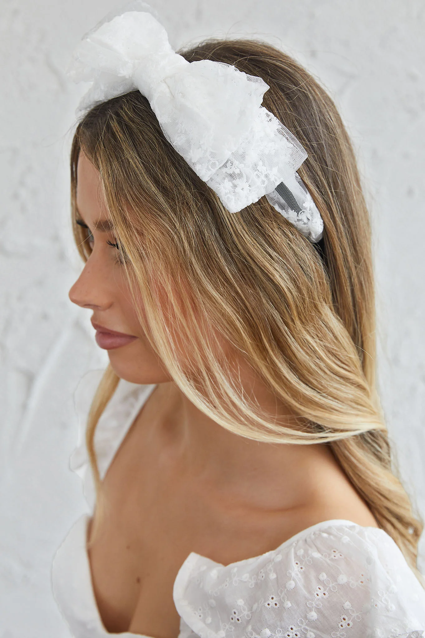 Alice Lace Bow Headband White - Sonourner