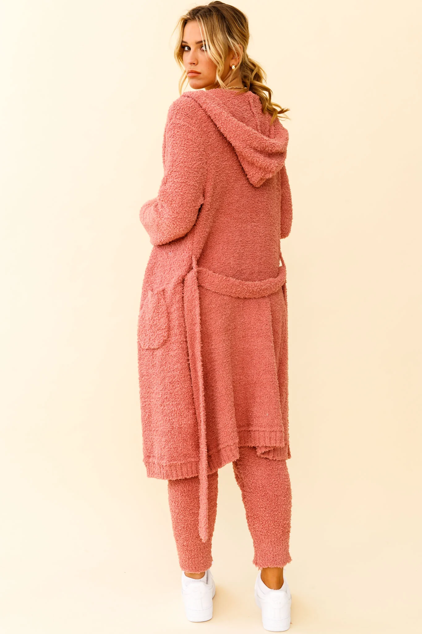 My Girl Fuzzy Knit Longline Pocket Cardigan Rose - Sonourner